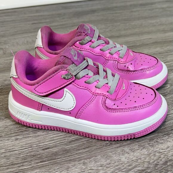 Nike Girls Air Force 1 Low Easy On Sneakers Shoes 10C Pink White Hook And Loop - Picture 1 of 10
